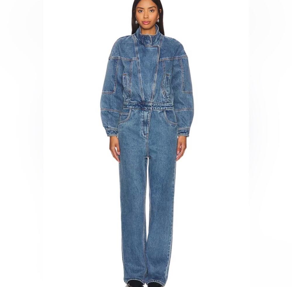 RONNY KOBO Eugene Denim Jumpsuit In Blue Size Large